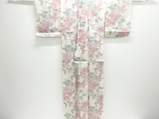  大正ロマン　本場小千谷ちぢみ　蘭模様織り出し着物